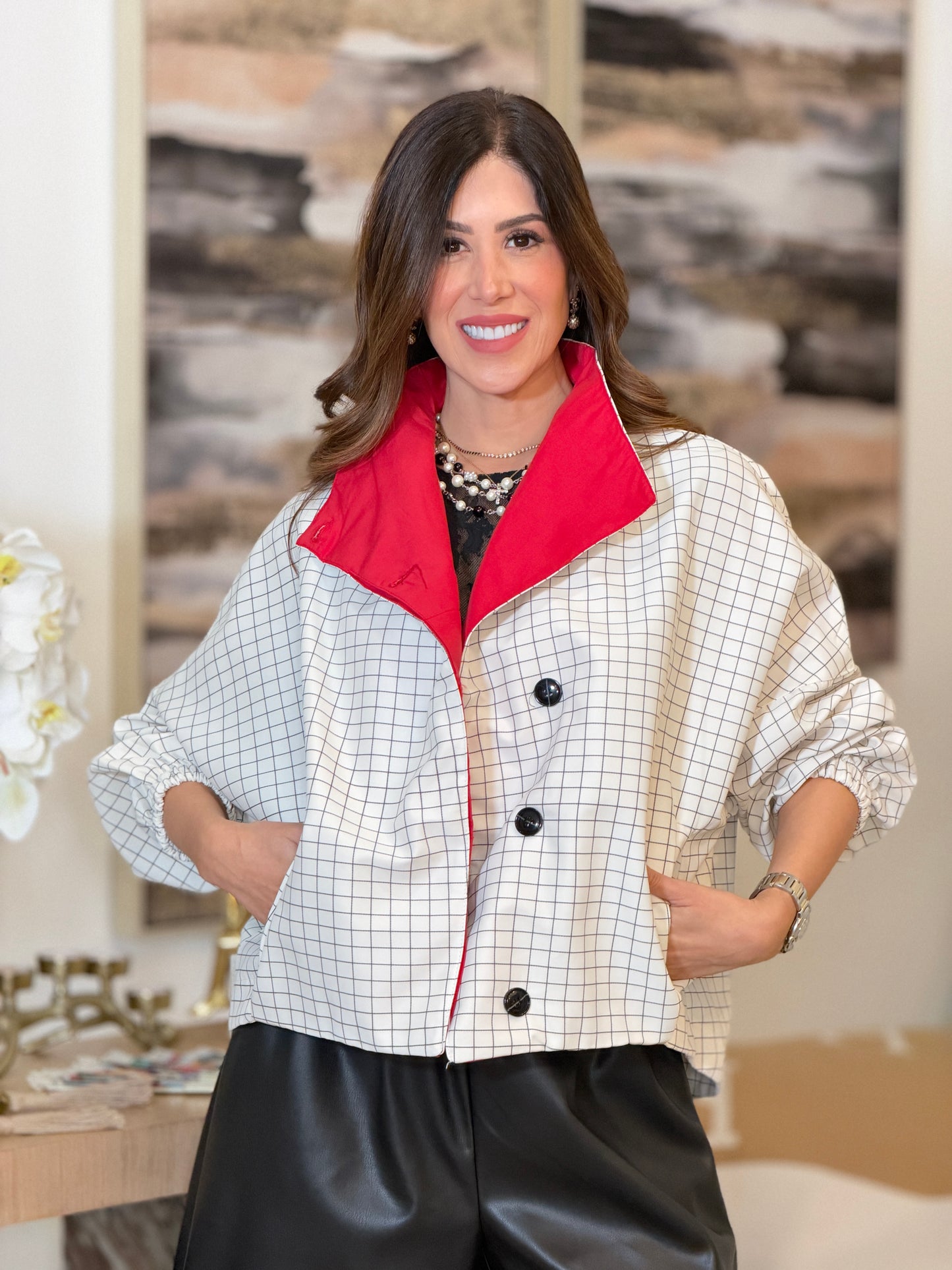 23251 White Squares Jacket Top