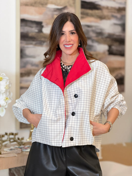 23251 White Squares Jacket Top