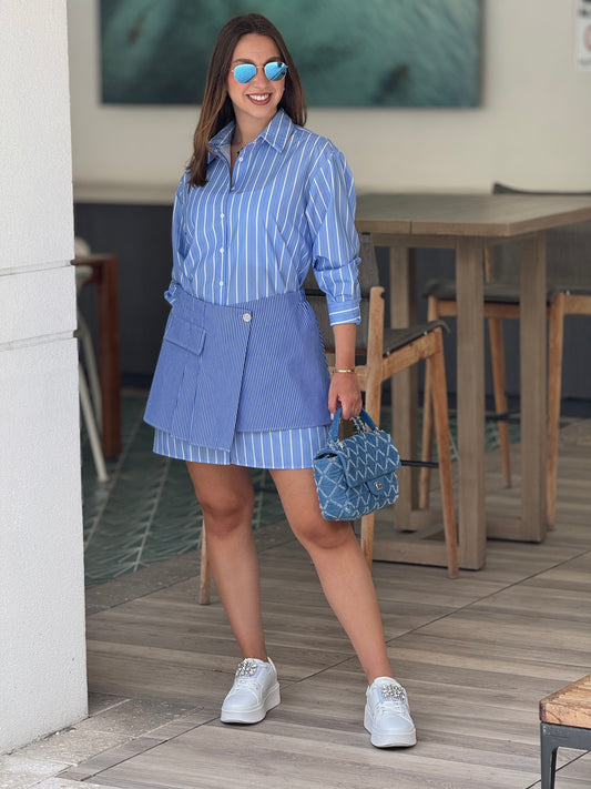 Larose Blue Lines Camisole+Skirt Set