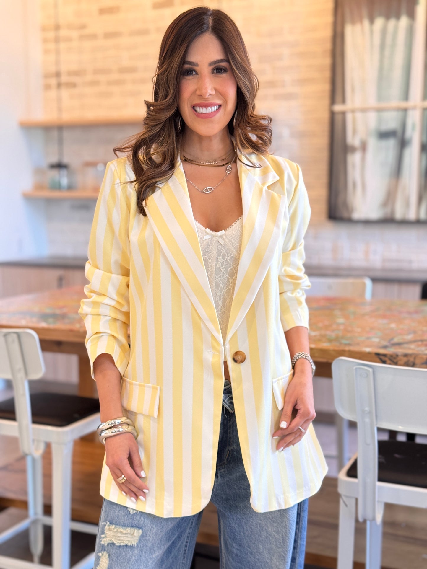 Italy Yellow Lines Blazer Top