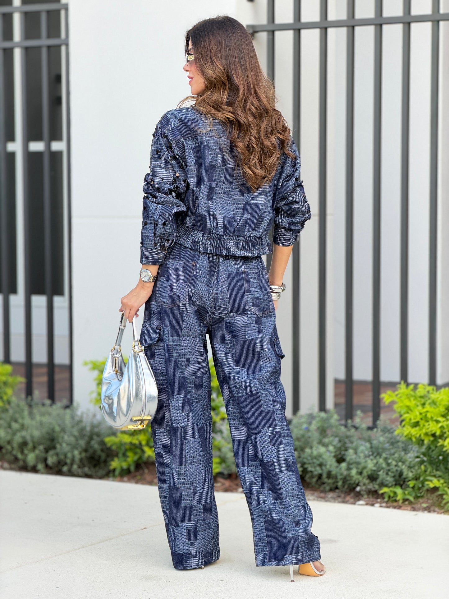 2418 Denim Sequin Jacket Set