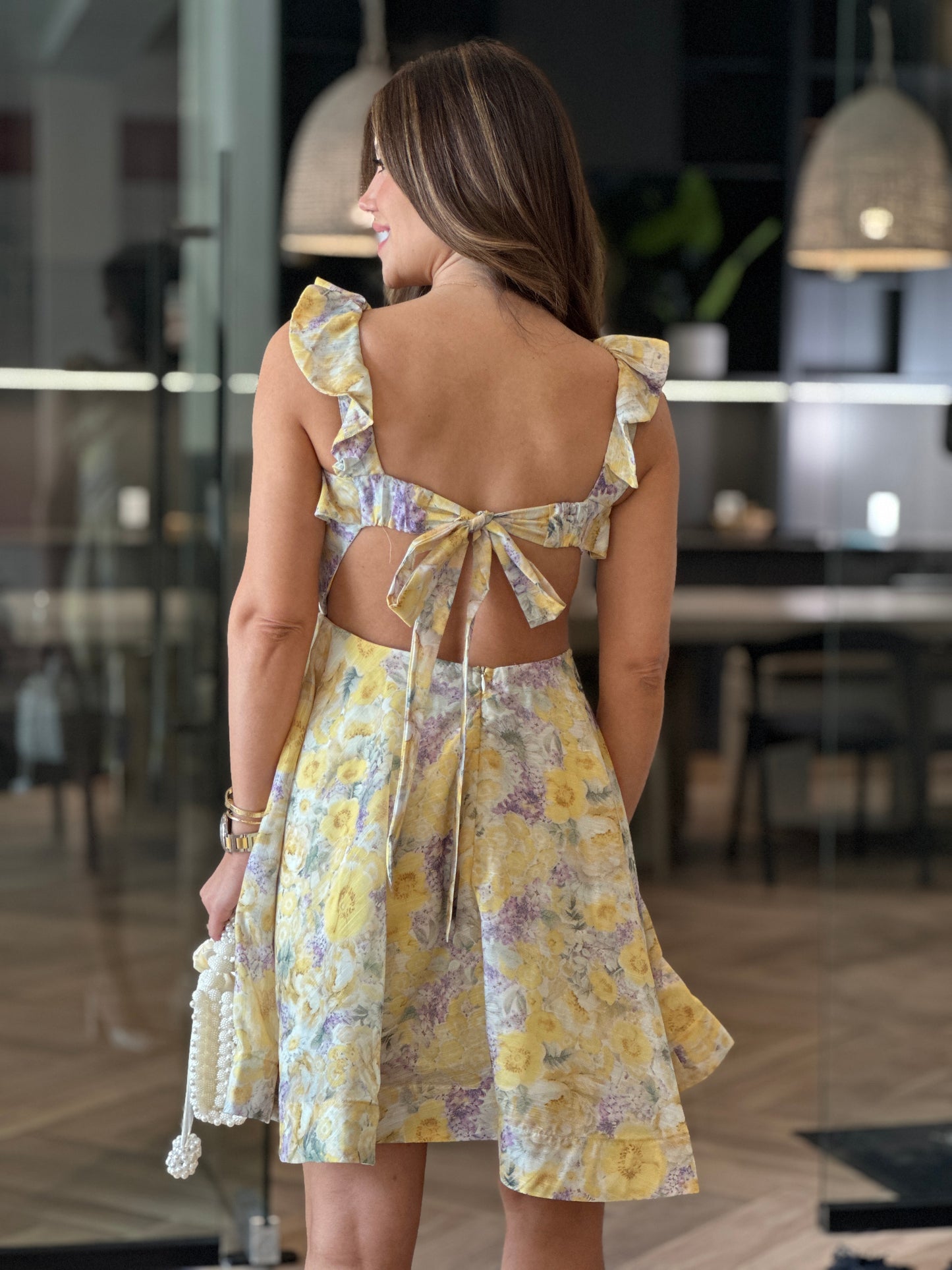 Angeline Yellow Ruffle Print Dress