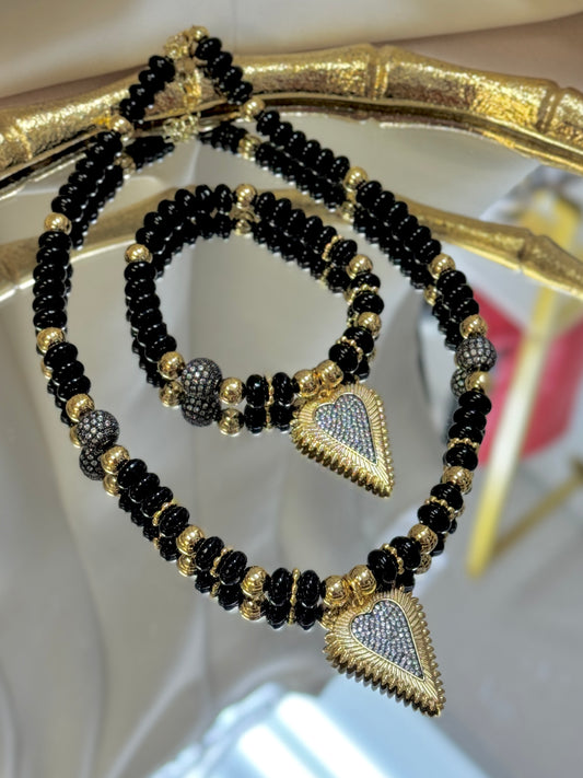Black Heart Necklace + Bracelet