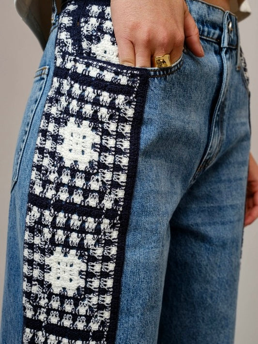 Blue Side Crochet Jeans