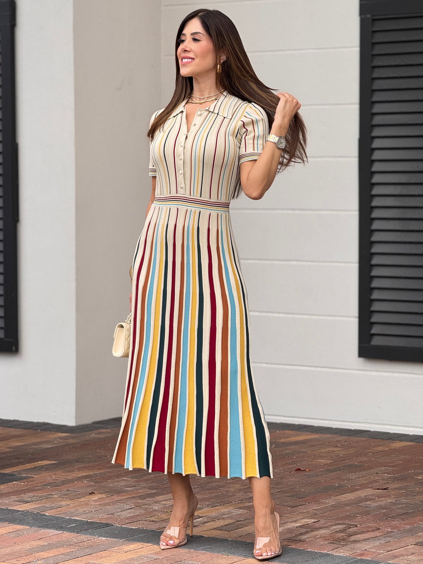 Rivera Natural Multi Lines Knit Dress