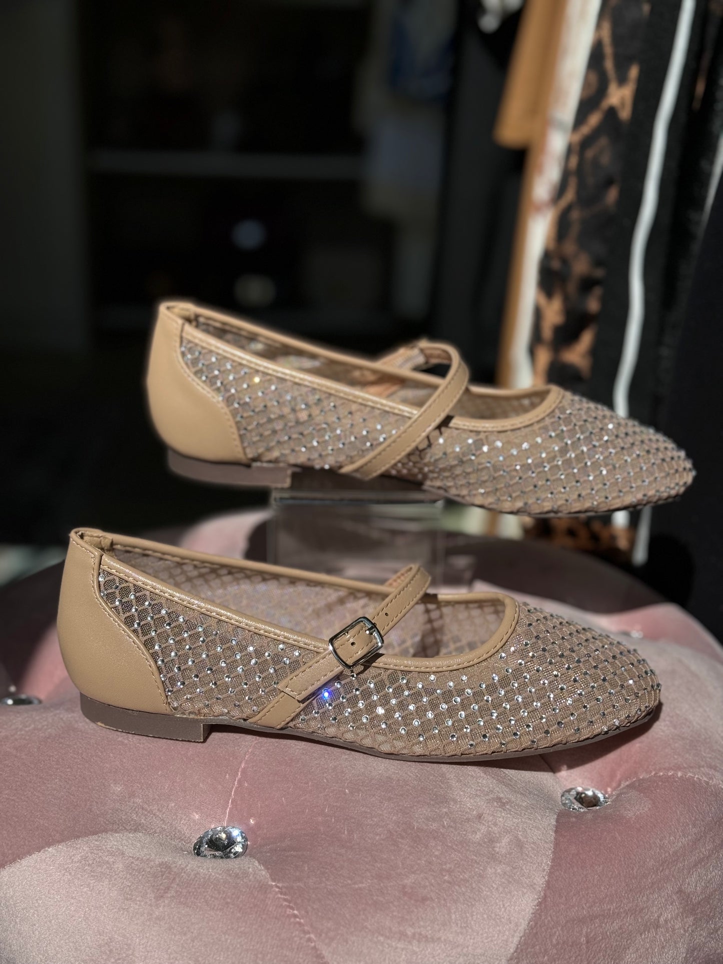 Freda Beige Rhinestone Ballerinas Shoes