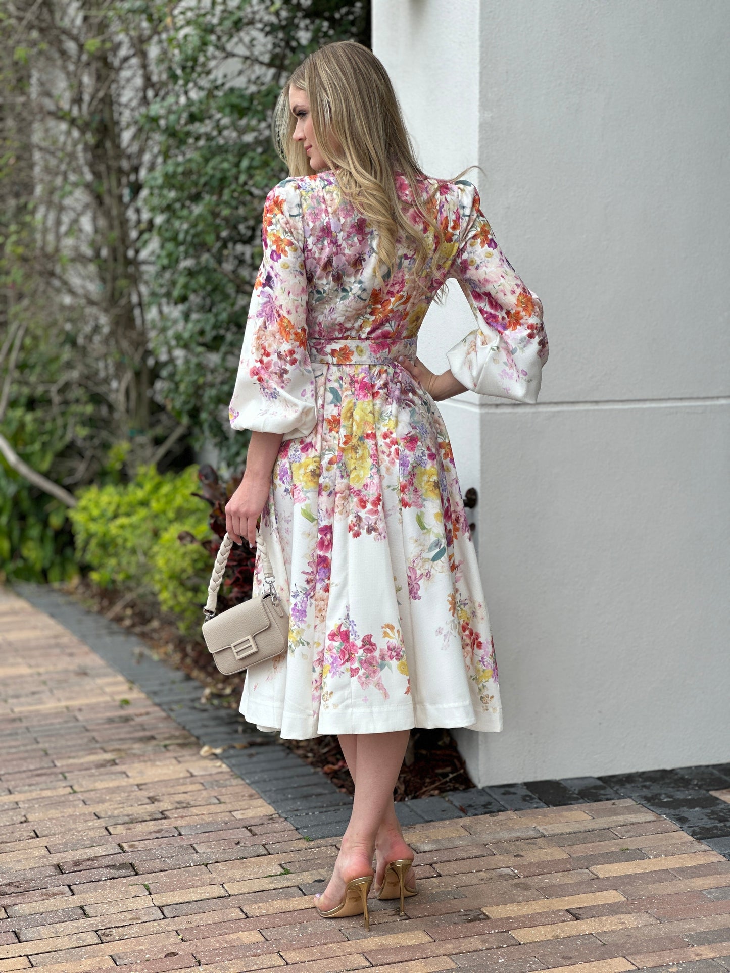 Gardenia Floral Midi Print Dress