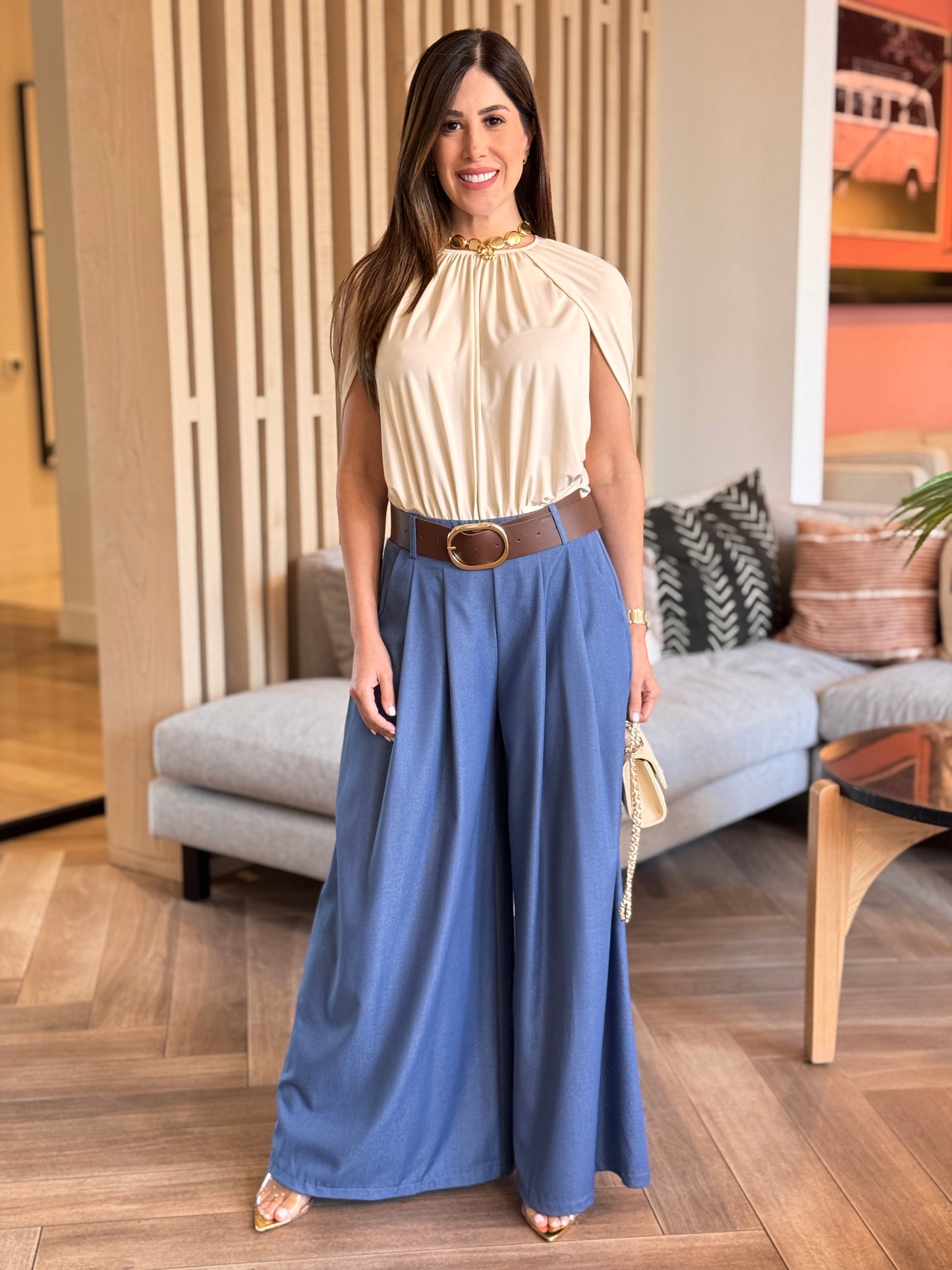 Mozar Denim Belt Wide Pants