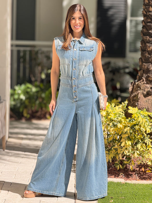 Beverly Denim Wide Jumpsuit