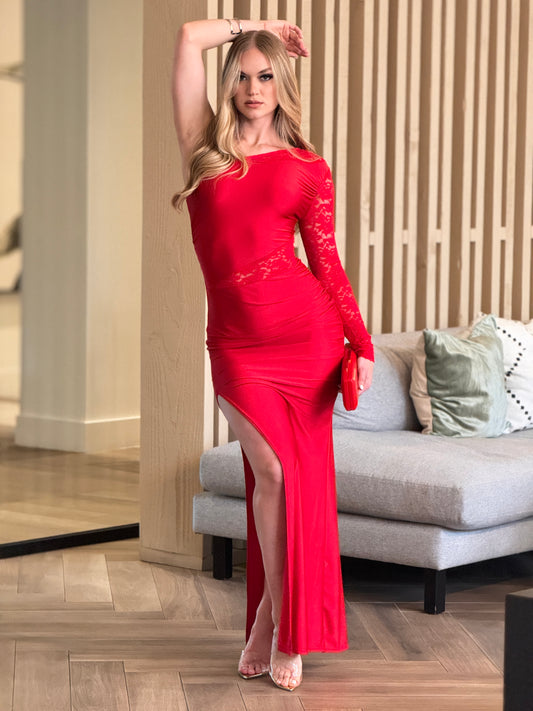 Sassy Red Lace Sleeve Dress Gala