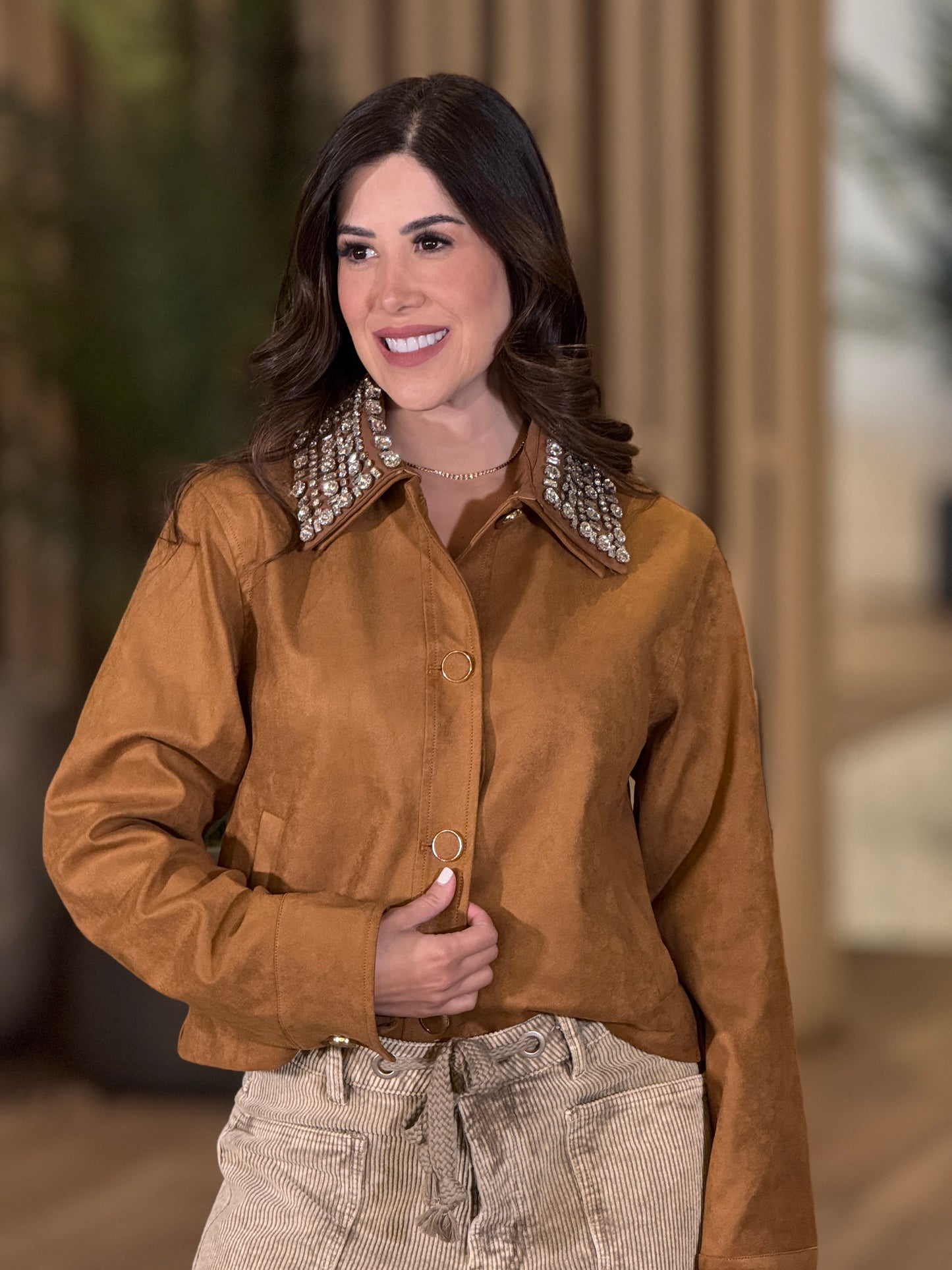 Luxe Brown & Rhinestone Jacket Top