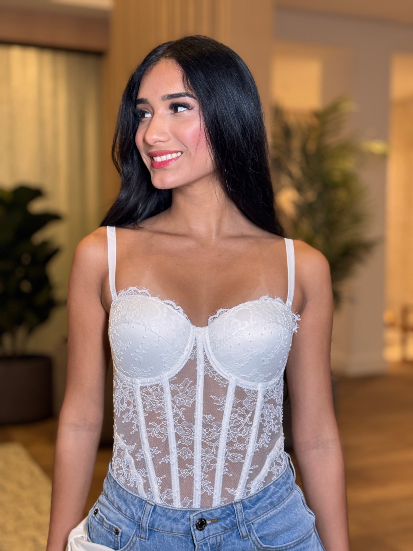 Kylie White Lace Bustier Top