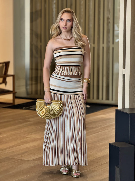 Helen Beige/Black Lines Knitted Skirt Set