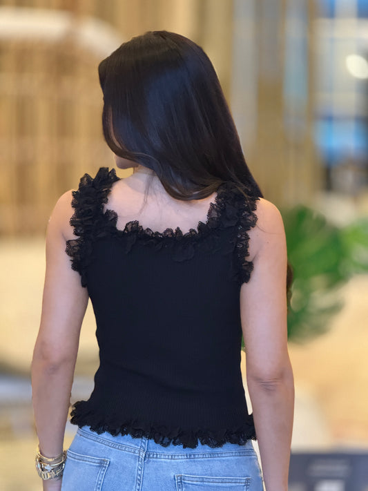 Gaia Black Ruffle Lace Top
