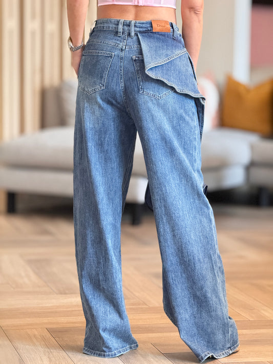 Dory Dark Denim Ruffle Barrel Jeans