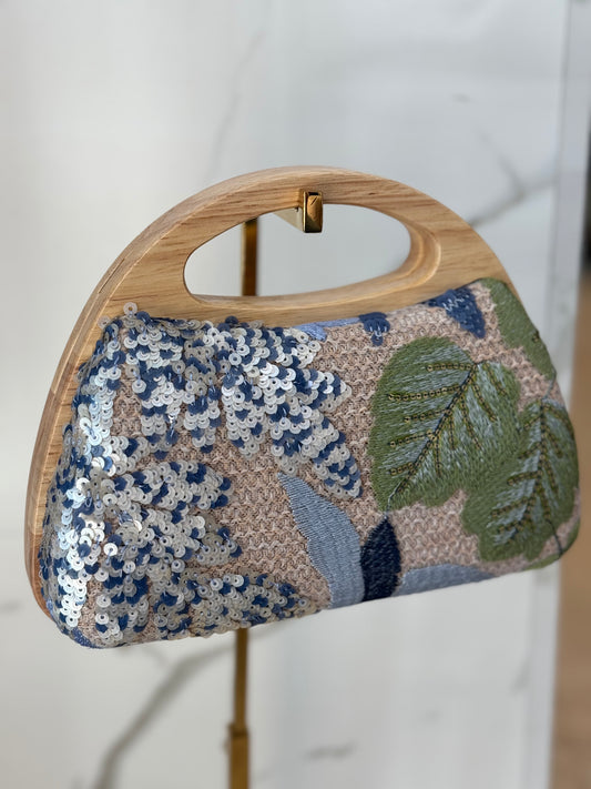 Tropical Blue Wood Clutch