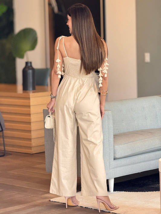 Chic Garden Beige Petals Jumpsuit