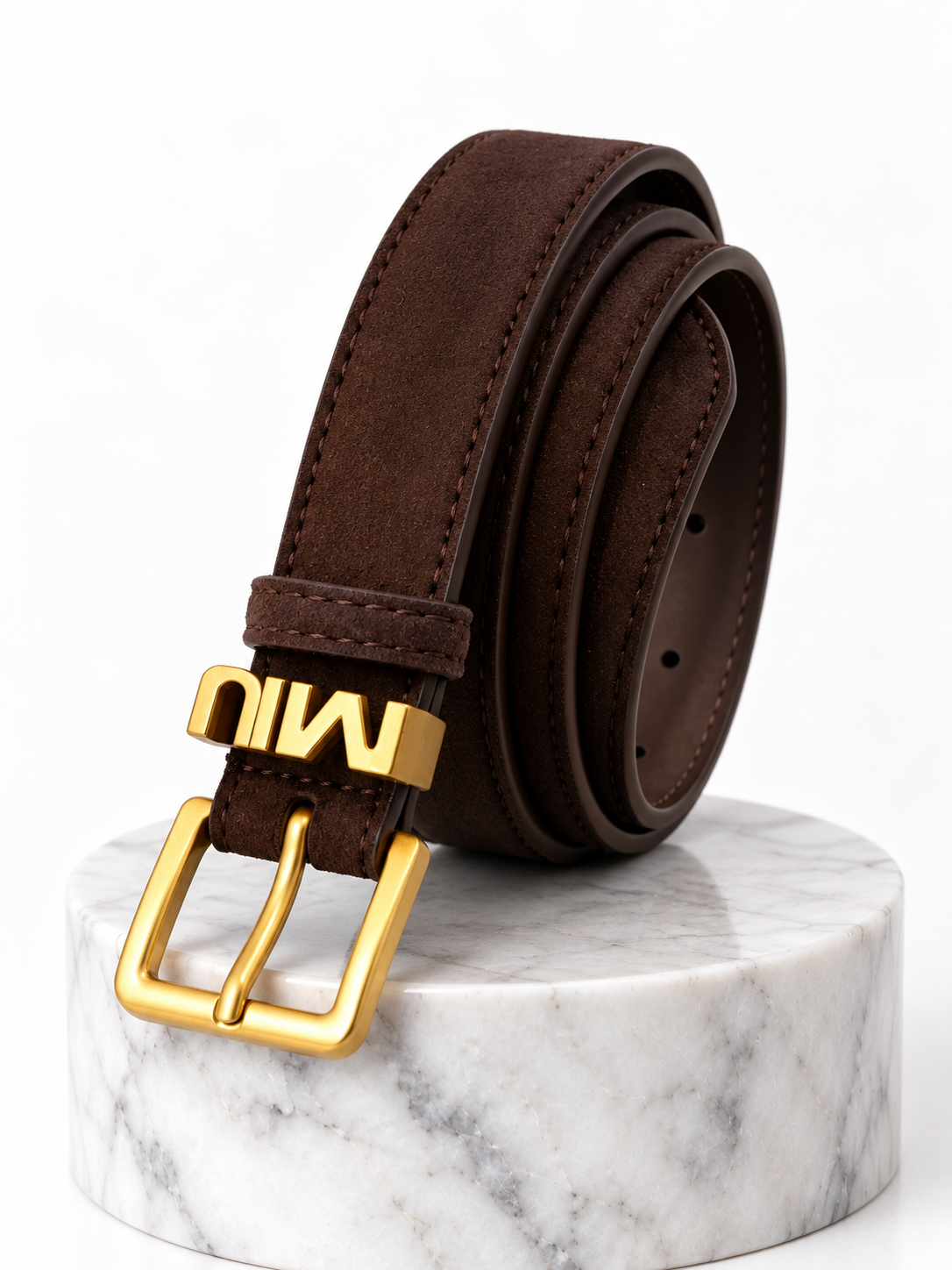 Mui Dark Brown Suede Belt