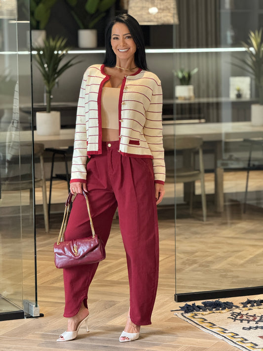 Shirley Burgundy Denim Barrel Pants