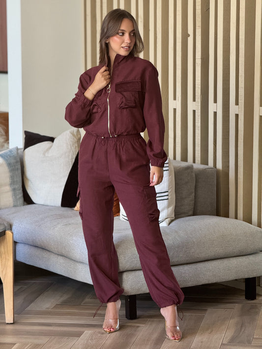 Fabiana Burgundy Satin Set