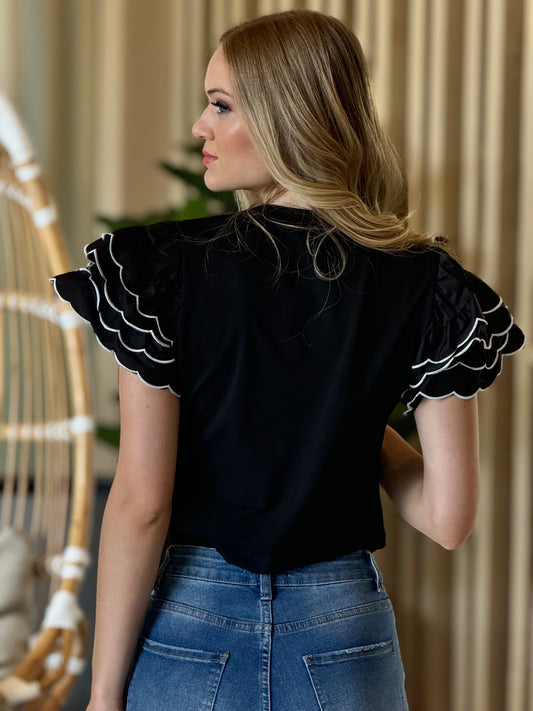 Strut Black Ruffles T-Shirt