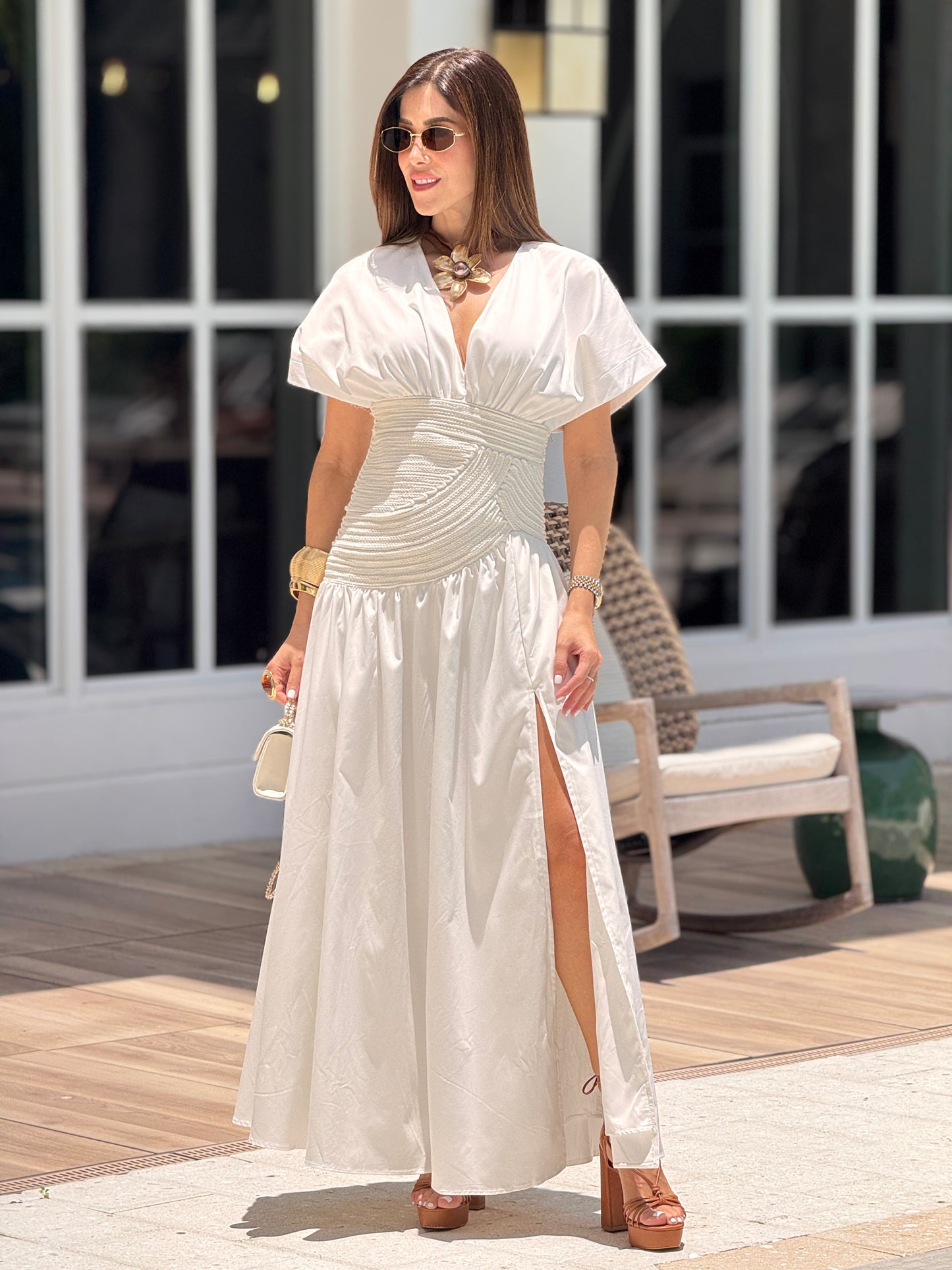Chic White Braids Satin Dress
