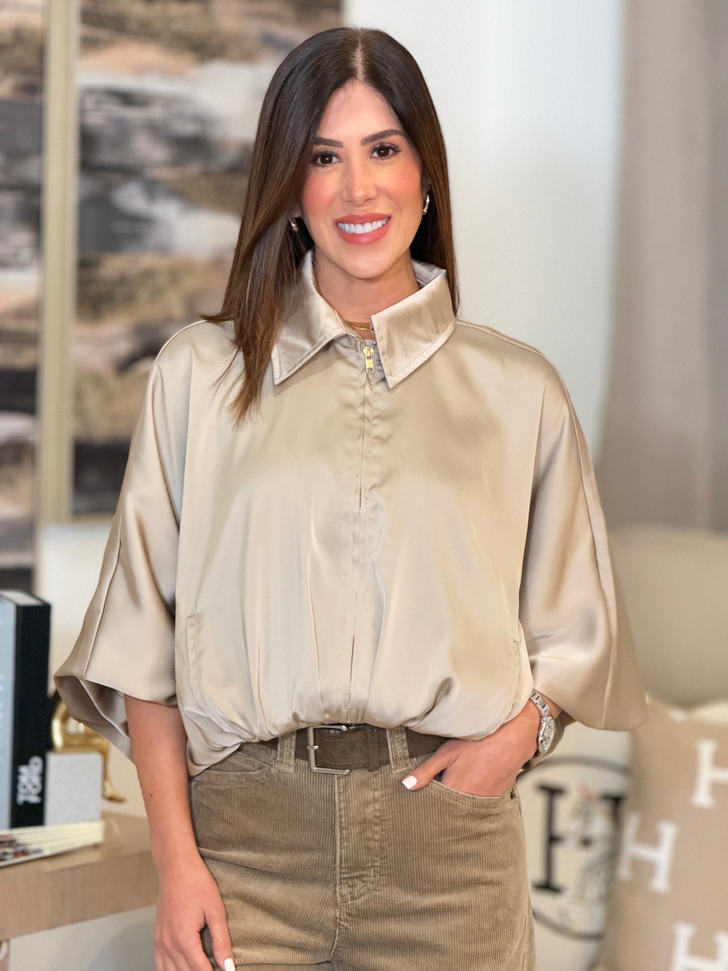 8389 Glam Ivory Satin Jacket Top