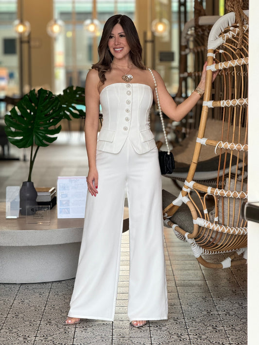 Alison White Rhinestone Jumpsuit