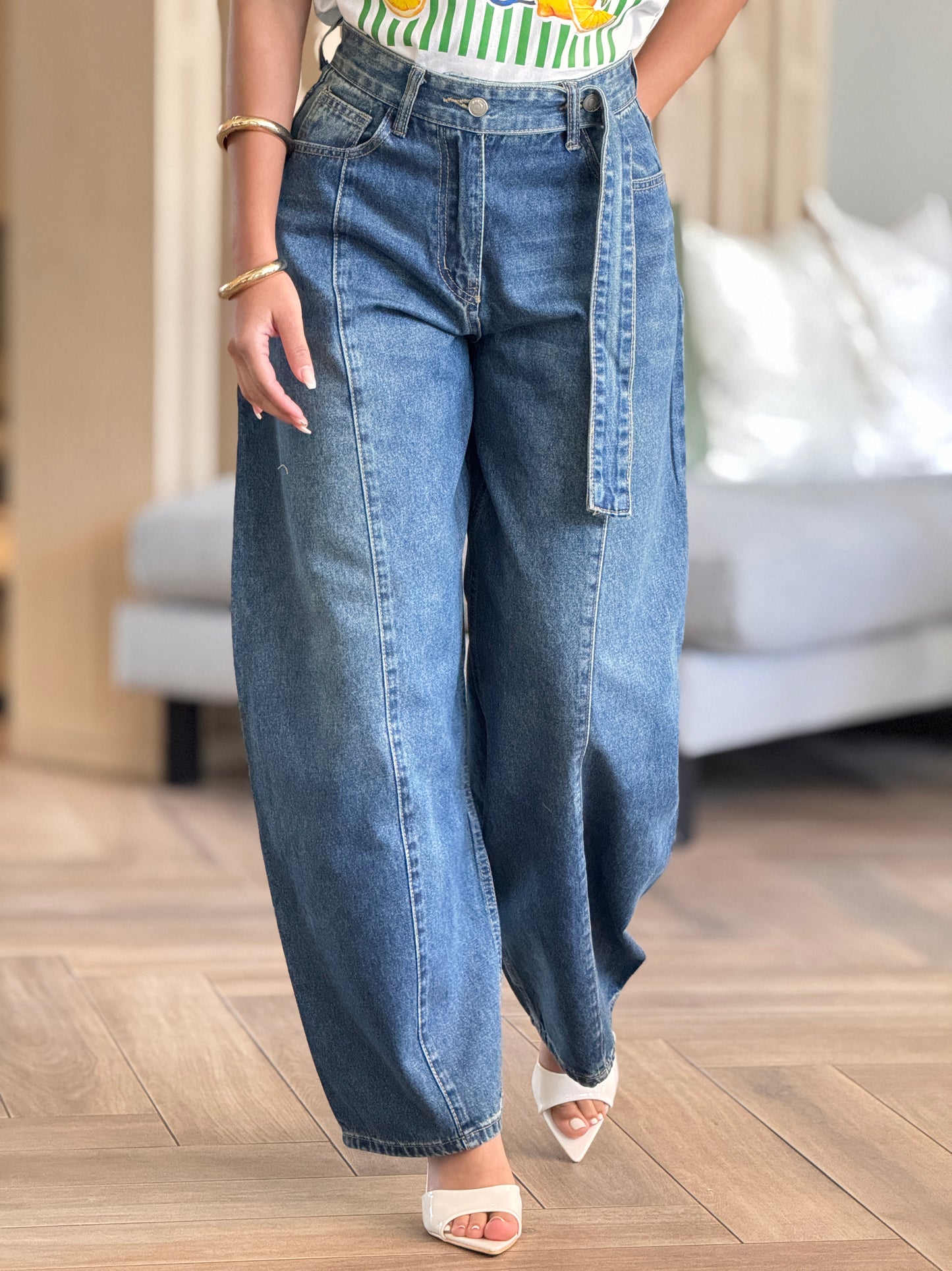 French Demim Stiff Barrel Pants