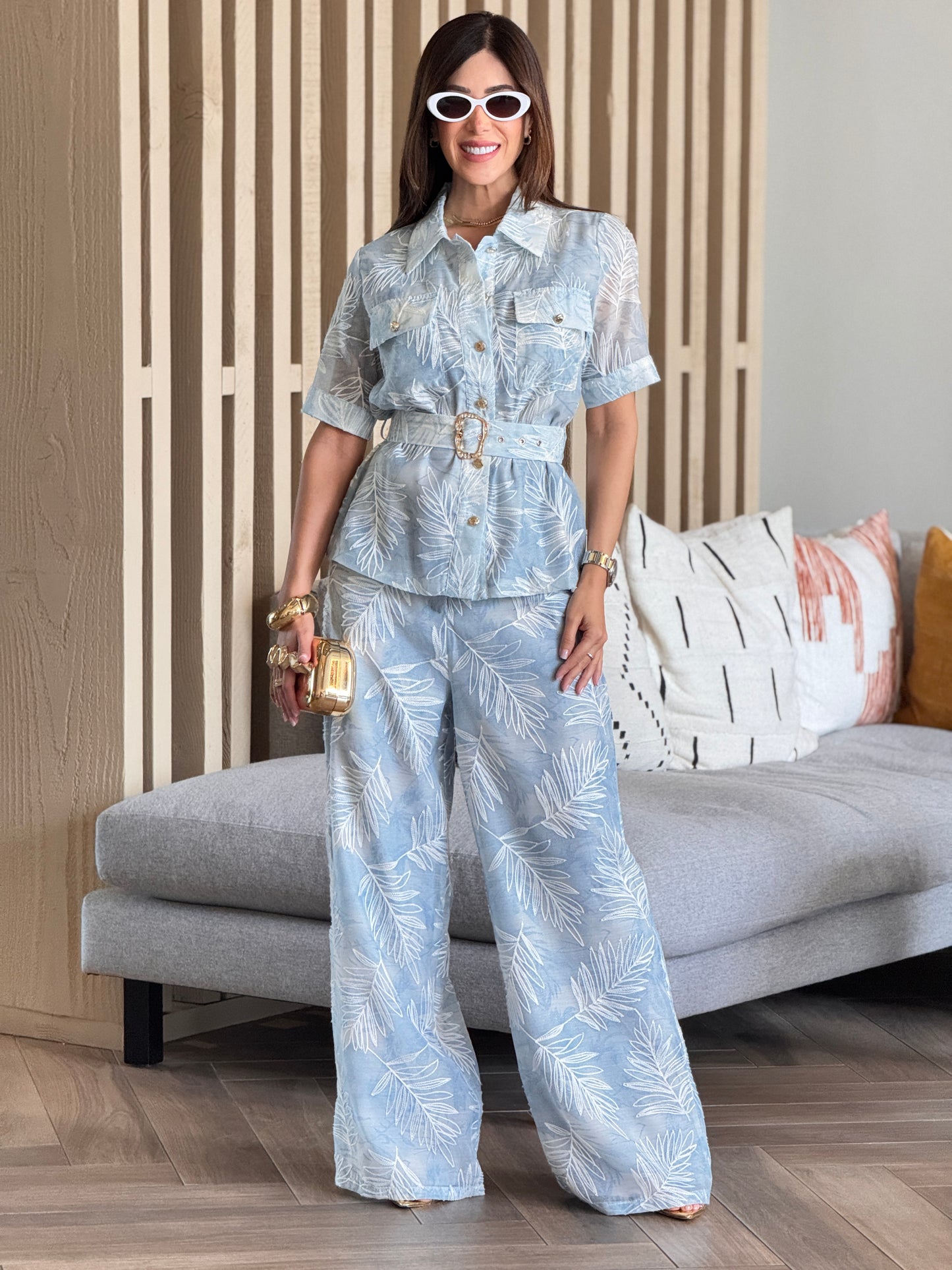 Peachy Blue Sheer Embroidery Set