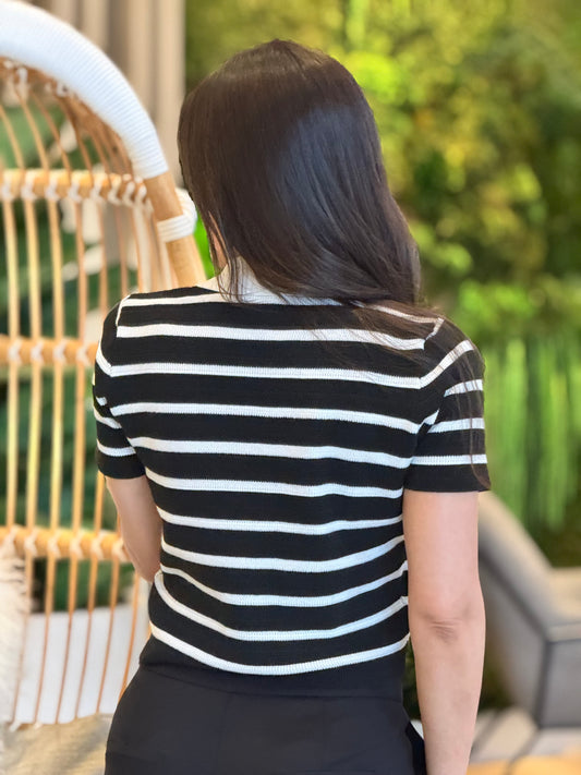 Angelica Black/White Lines Knitted Top