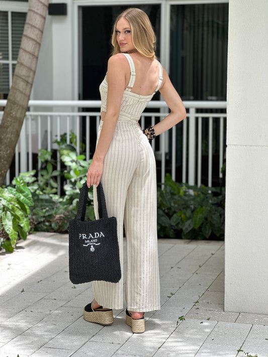 Michelle Beige Lines & Linen Jumpsuit