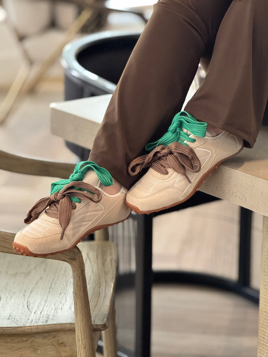 Lacey Beige/Green Bows Sneakers
