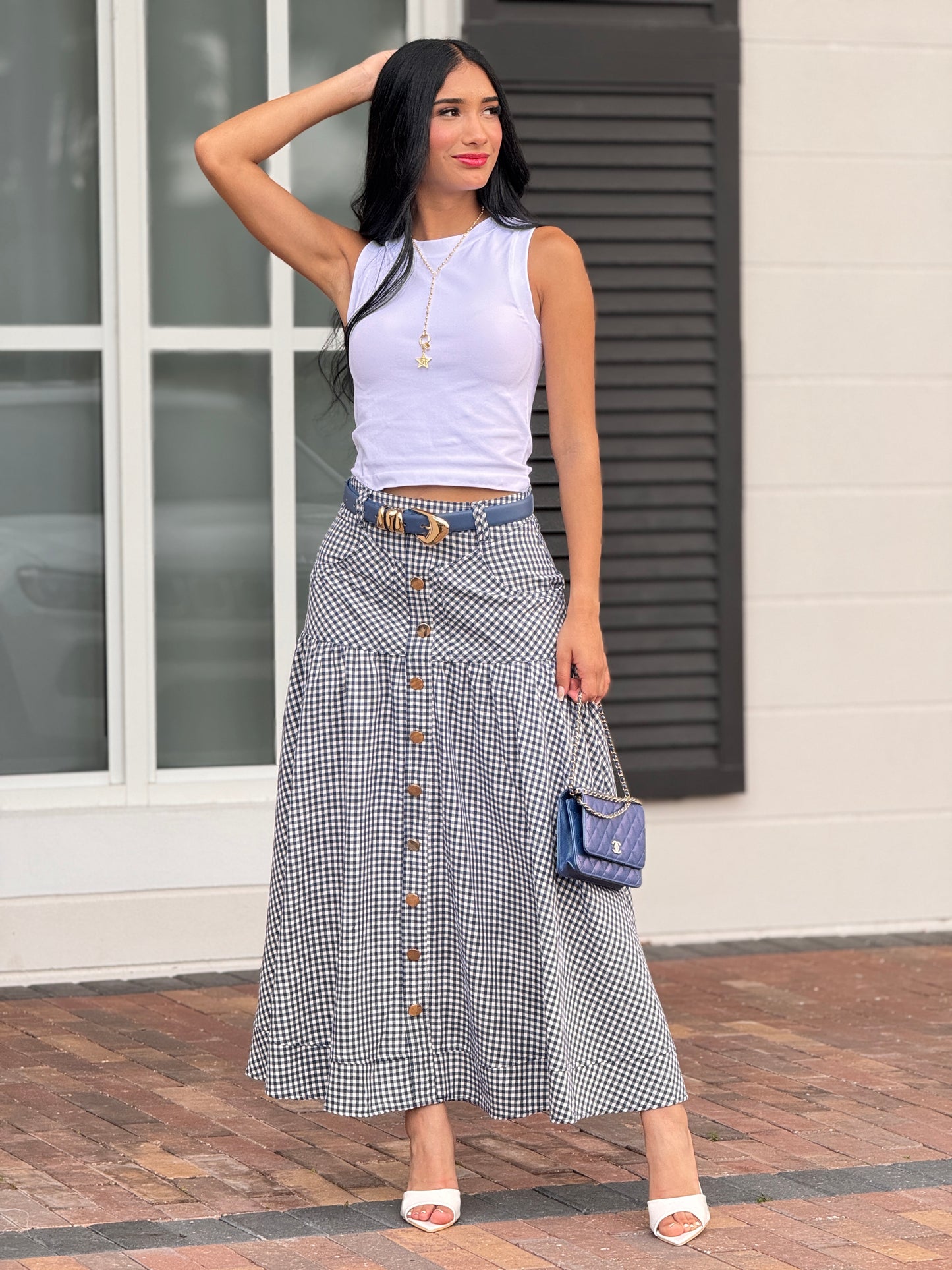 Biggie Navy Plaid Maxi Skirt