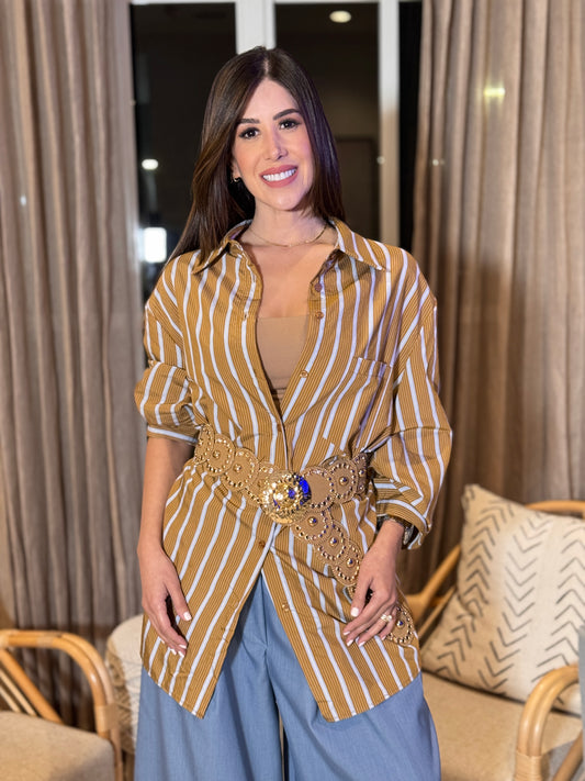 Portofino Brown/Blue Lines Shirt Top