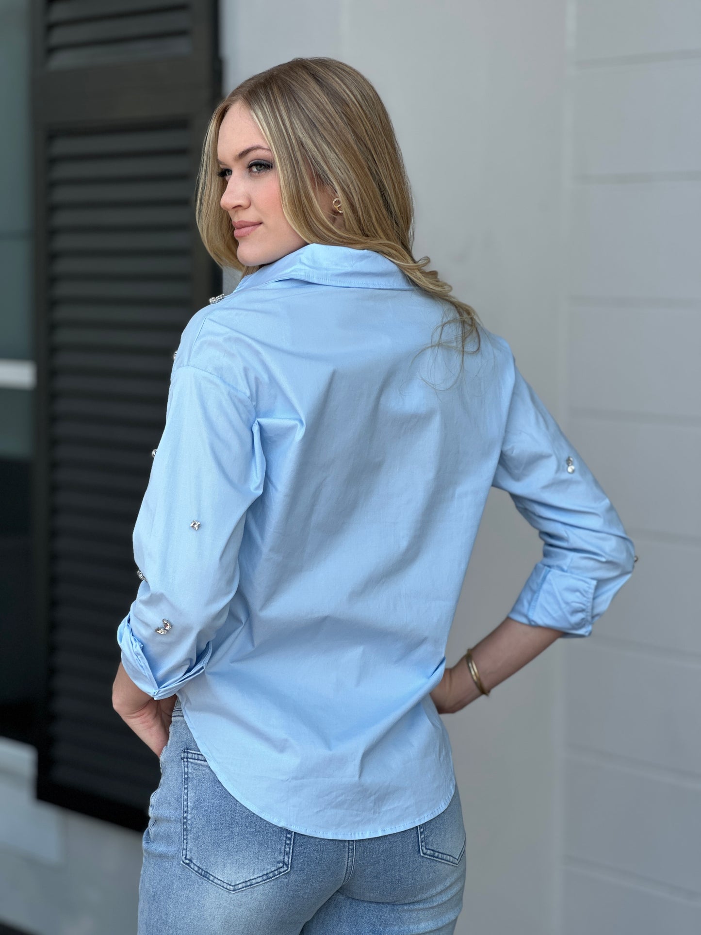 Cindy Blue Rhinestone Shirt