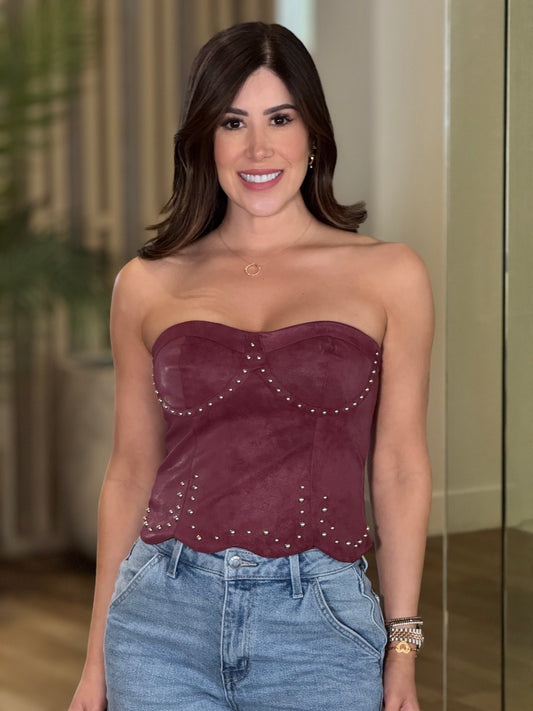 Anna Burgundy Strapless Top