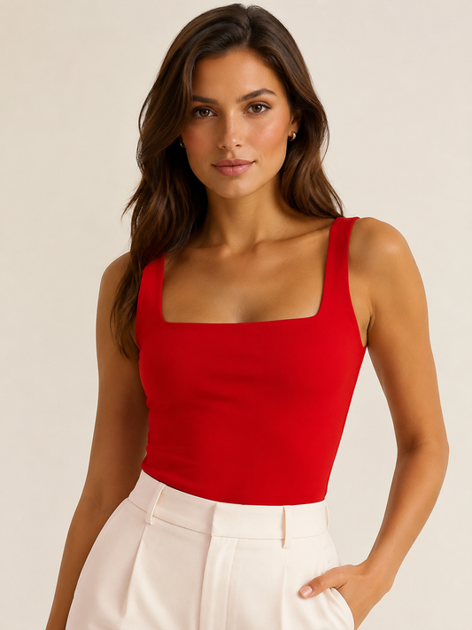 Liz Red Seamless Square Neck Basic Top
