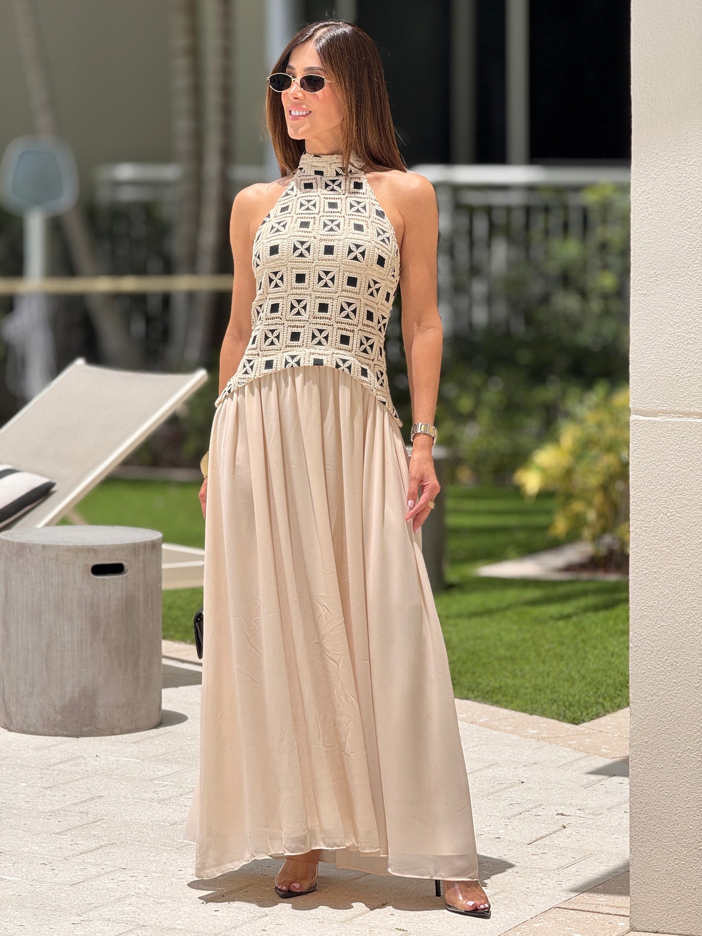 Cactus Ivory/Black Embroidery Mesh Dress