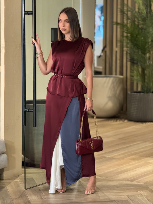 Mulla Burgundy Satin Set
