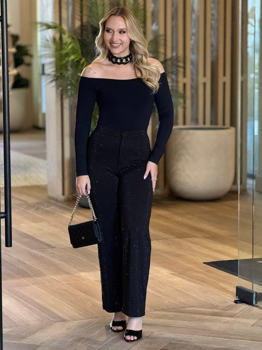 Kiwi Black Rhinestone Stretchy Pants