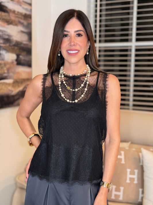 Miou Black Lace Cami Top