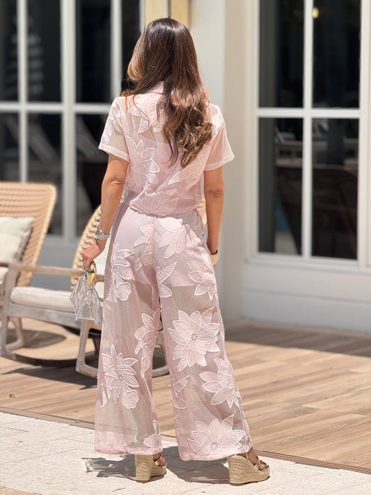 Voguish Pink Floral Torchon Set