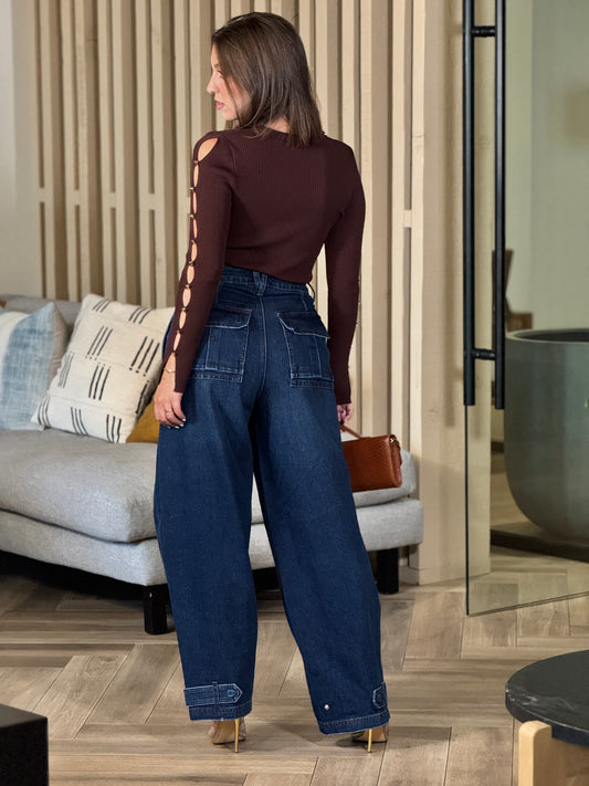 Editte Brown Cutout Knitted Top