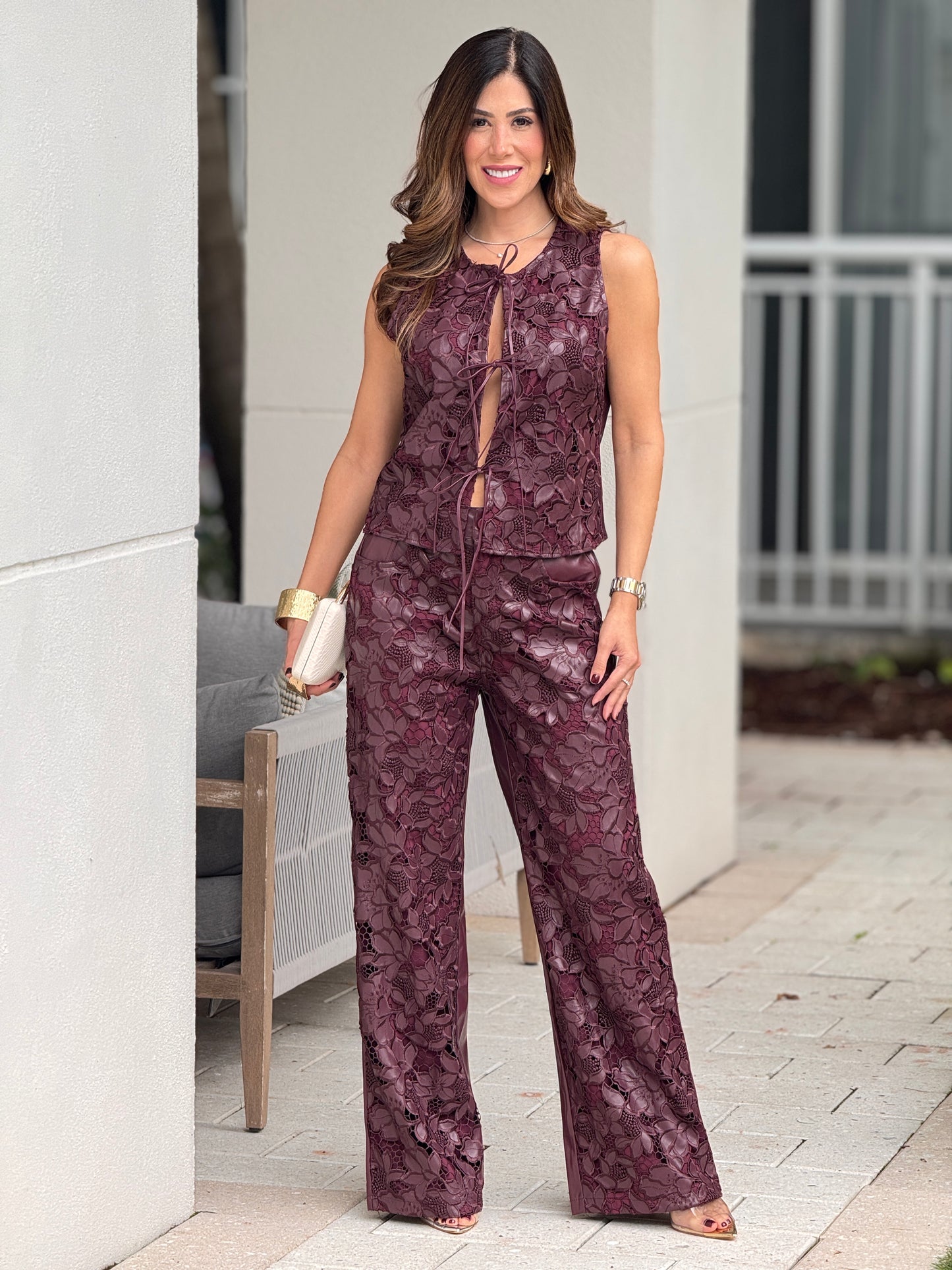 Rosarito Burgundy Leather Cutout Set