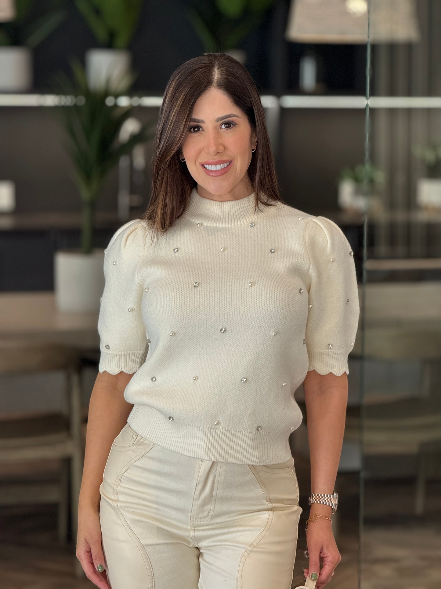 Beverly Yvory & Pearls Knitted Top