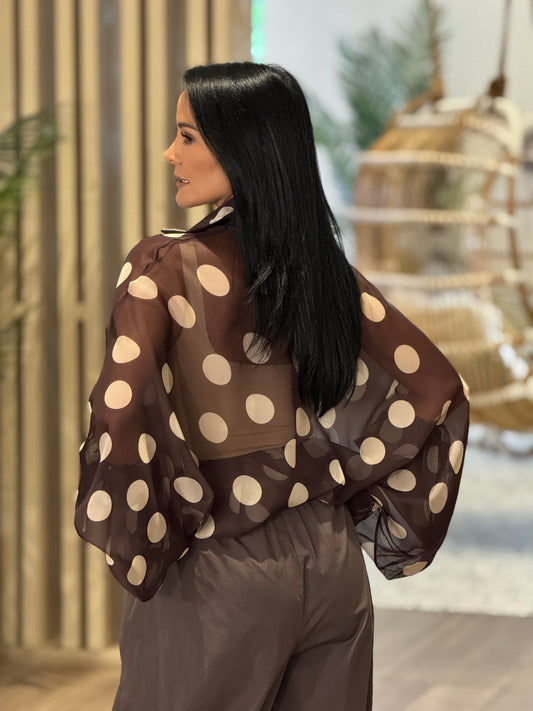 Polka Dots Brown Mesh Shirt