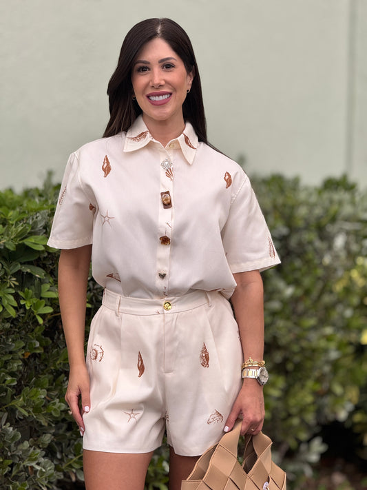 Shelly White/Beige Short Set