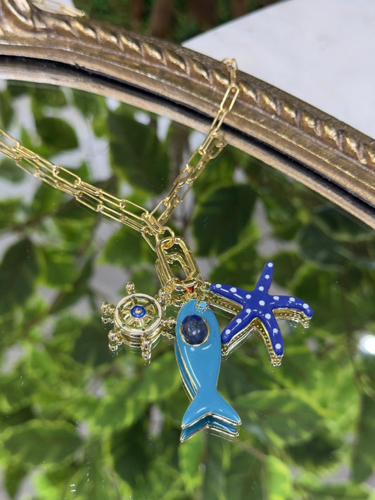 Dark Blue Star Fish Necklace