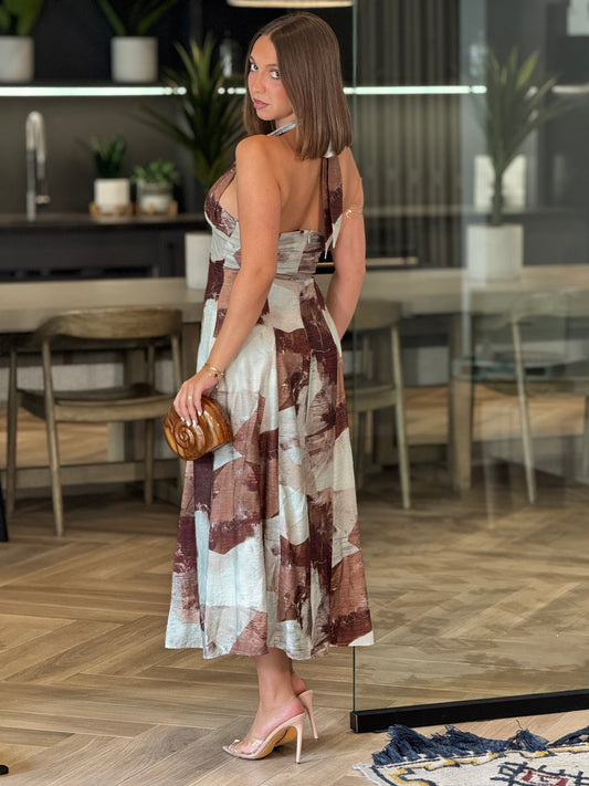 Vestis Turquoise/Brown Halter Dress